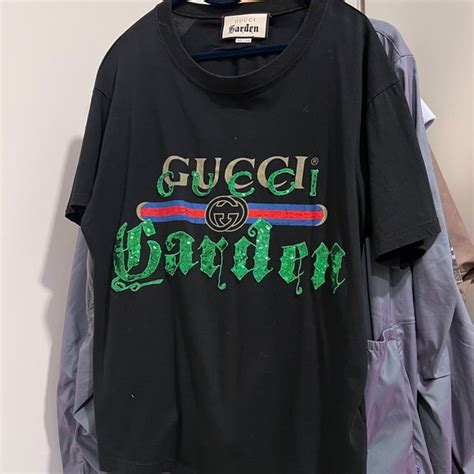 gucci garden t shirt black|gucci blue and gold shirt.